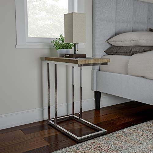 Sofa Side Table - C Shaped End Table - Modern Contemporary Style Laptop Tray or Compact Nightstand Space Saving Home Furniture by Lavish Home (Sand)