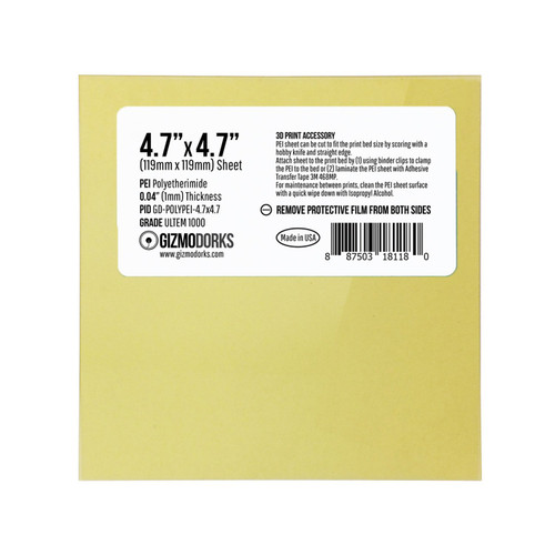 Gizmo Dorks PEI Sheet 4.7' x 4.7' 1 mm Build Surface for 3D Printer