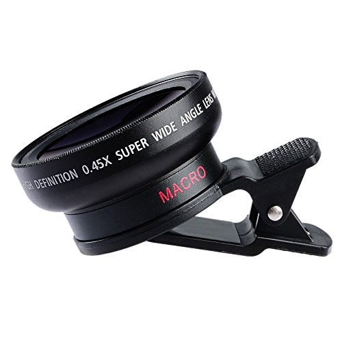 Phone Camera Lens, 37mm 0.45X Super Wide Angle Lens + 15x Macro Lens, Clip-on 2 in 1 HD Cell Phone Camera Lens Kit for iPhone 8, 7, 6s / 6 Plus / 5s, Samsung Galaxy, Smartphones & Tablets