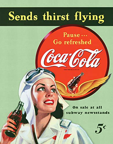 Desperate Enterprises Vintage Coca-Cola - Sends Thirst Flying Tin Sign, 12.5" W x 16" H