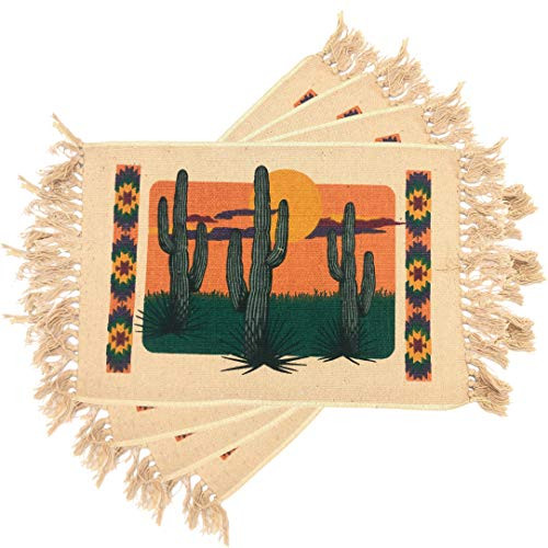El Paso Saddleblanket Southwest Style Placemats, Set of 4 for Themed Party or Wedding Decorations, 13in x 28in (Cactus)