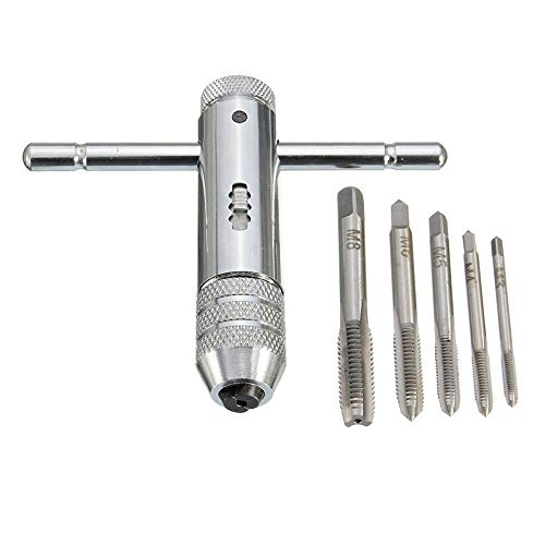 Rocaris Adjustable T-Handle Ratchet Tap Holder Wrench + 5pcs M3-M8 Machine Screw Thread Metric Plug Tap