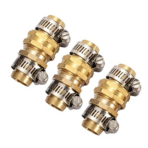 Hanobo 3/4" Brass Garden Hose Repair Mender Male Female Connector Stainless Clamp (3 Set?6Pcs)