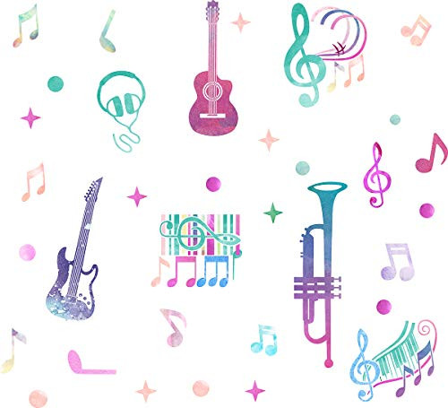 Easu Musical Wall Decals Music Notes Wall Decals Guitar Sticker Music Sign Letter Wall Stickers Quote Removable Vinyl Wall Decal