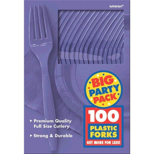 Amscan Big Party Pack 100 Count Mid Weight Plastic Forks, Purple