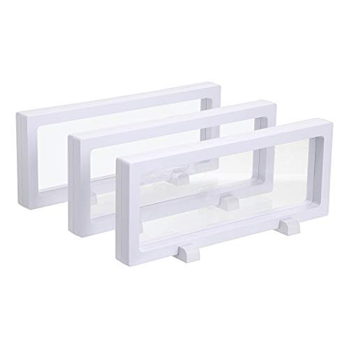 Skelang 3D Floating Display Case Black Diamond Shape Display Stand Holder Suspension Frame for AA Medallion, Challenge Coin, Chip, Jewelry, Pin, 10 Sets (9"×3.54"×0.75"(White))