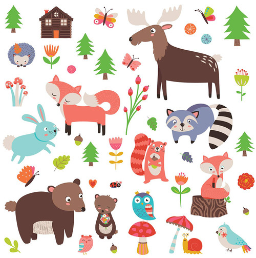 Woodland Animals Decorative Peel & Stick Wall Art Sticker Decals for Kids Room or Nursery