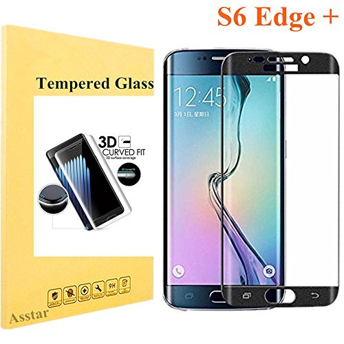 Galaxy S6 Edge Plus Tempered Glass, Screen Protector Asstar [Full Coverage] 9H 0.2mm Thinest Shatterproof Fingerprint-free Bubble free Film for Samsung Galaxy S6 Edge + (Black)