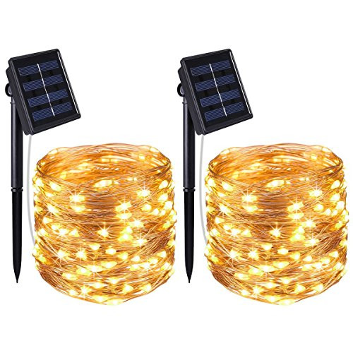 [2 Pack}Blisso Solar String Lights,8 Modes 100 LED 33ft Copper Wire Lights, Starry String Lights, Indoor/ Outdoor Waterproof Solar Decoration Lights for Gardens, Home, Dancing, Party Decorations
