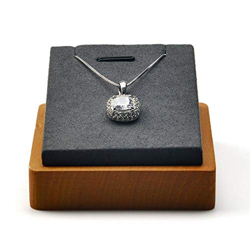 Oirlv Wood Single Necklace Pendant Chain Jewelry Display Stand Jewelry Showcase Display Holder Microfiber Surface(Grey)