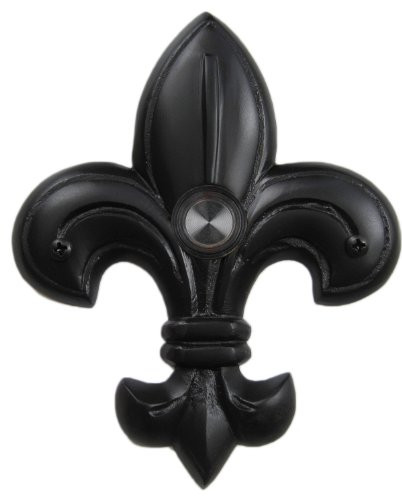 Waterwood Brass Medium Fleur De Lis Doorbell in Black