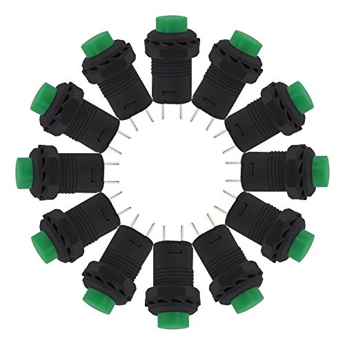 OCR Push Button Switch AC 250V/1.5A 125V/3A SPST Self-locking Switch 12PCS (Green)