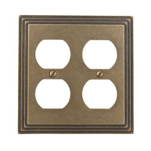 Amerelle 84DDRB Steps Cast Metal Double Duplex Wallplate, Rustic Brass