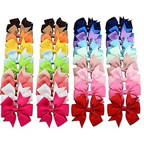 CÉLLOT 40pcs Boutique Grosgrain Ribbon Hair Bows with Alligator Clips for Baby Girls Toddlers Kids in Pairs