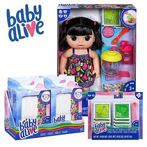Baby Alive Sweet Spoonfuls Baby Black Straight Hair Doll, Bundle Exclusive, Doll Food and Diaper Refill, Toy for Kids 3 Years Old and Up Baby Alive Sweet Spoonfuls Baby Black Straight Hair Doll, Bundle Exclusive, Doll Food and Diaper Refill, Toy for Kids 3 Years Old and Up