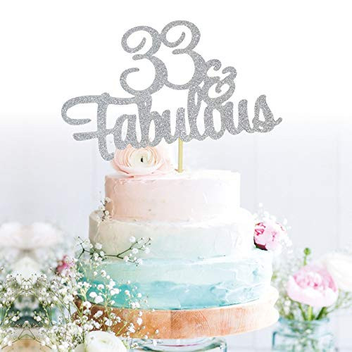 GrantParty Glitter Silver 33&Fabulous Anniversary Cake Topper We Still Do 33rd Vow Renewal Wedding Anniversary Cake Topper(33 Silver)