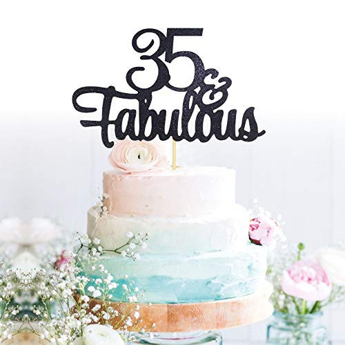 GrantParty Glitter Black 35&Fabulous Anniversary Cake Topper We Still Do 35th Vow Renewal Wedding Anniversary Cake Topper(35 Black)
