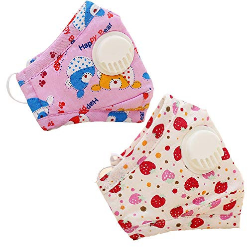 2 Packs Kids Dust Masks Reusable with Exhalation Valve for Face, PM2.5 Particulate Respirators Mouth Mask with Activated Carbon Filter Insert Adjustable Earloops (Red)
