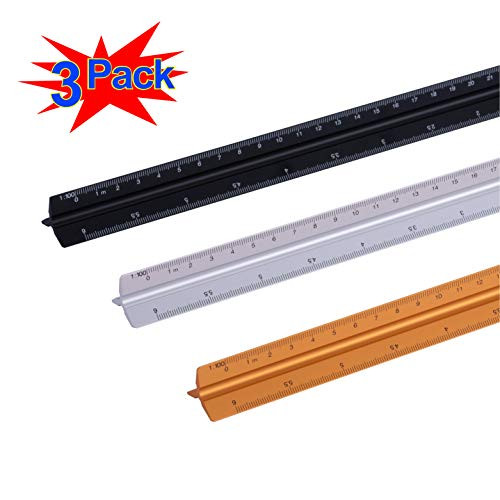 Engineering Scale 12 inch Aluminum Architect Triangular Scale Ruler Kit Metric Measurement for Blueprint, Draft, Civil Engineering with Protective Ends and Case