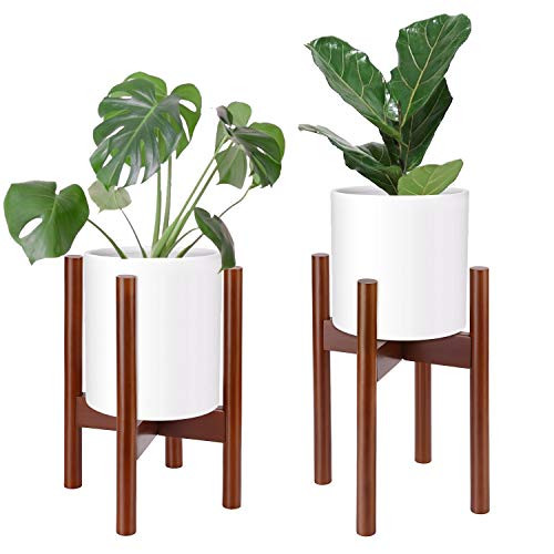 Magicfly Mid Century Plant Stand with Adjustable Width & Height for 8-12 Inch Plant Pots, Wood Flower Pot Holder for Potted Plant,Home Decor (Plant and Pot NOT Included), Brown