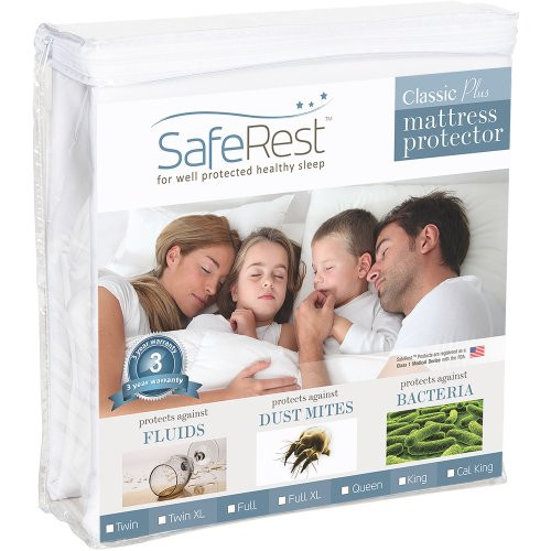 SafeRest Queen Size Classic Plus Hypoallergenic 100% Waterproof Mattress Protector - Vinyl Free