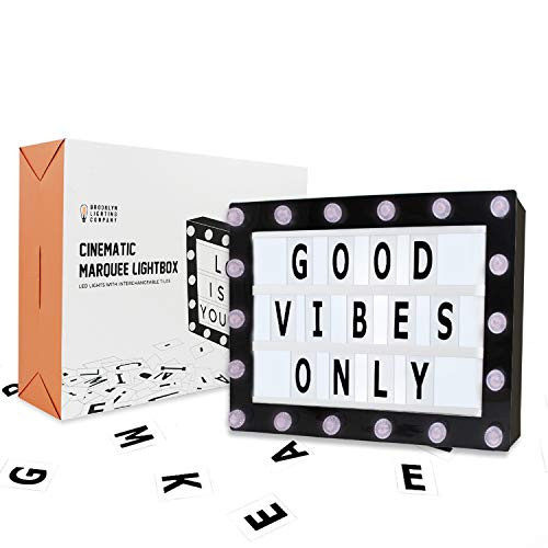 Marquee Light Box, Cinema Light Box, Cinematic Light Box, Letter Light Box With 200 Letters, 32 LED Lights, 18 LEDs on Marquee, USB Cable, Size 16.5 x 11.8 x 2