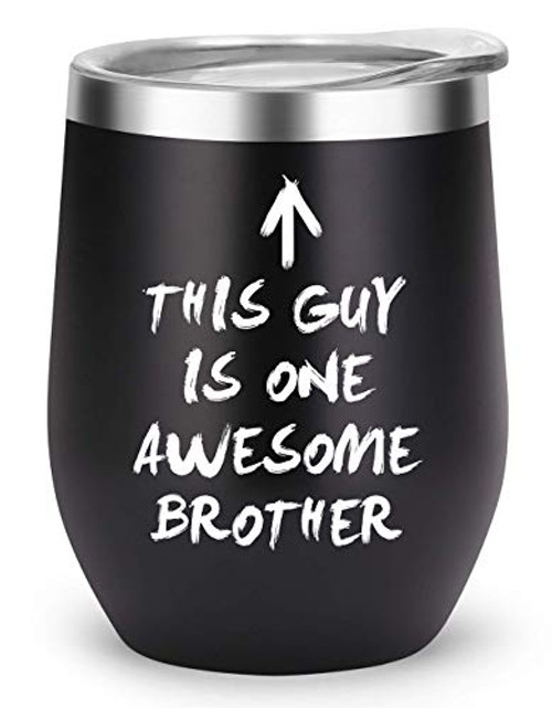 Brother Gifts Funny Mugs, Birthday Decorations Supplies, Christmas Gift Present for Brothers, This Guy Is One Awesome Brother Travel Tumbler (Black, Awesome Brother)