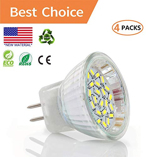 2W LED MR11 Light Bulbs, AC/DC 12V GU4 Bi-Pin Base, 20w Halogen Replacement, Daylight White 6000K, LED Spot Light Bulb for Home Landscape Track Lighting(4 Packs)