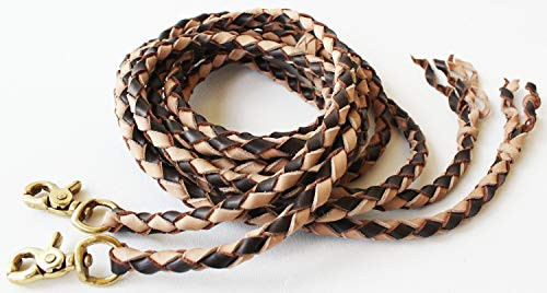 CHALLENGER Amish USA Horse Western Round Braided Leather Split Reins Brass Tan 66RT05S