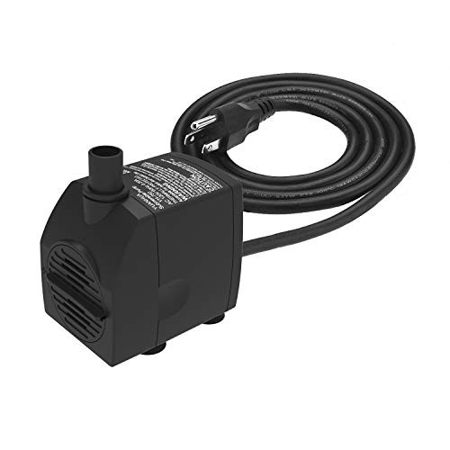 Submersible Water Pump 6.1ft Power Cord 200GPH Ultra Quiet Pump with Dry Burning Protection for Fountains, Hydroponics, Ponds, Statuary, Aquariums & More