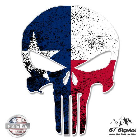 Punisher Skull Texas Flag - 5" Vinyl Sticker - For Car Laptop I-Pad - Waterproof Decal