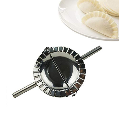 Proshopping Stainless Steel Dumpling Maker, X-Large 5" Goya Empanada Press Mold, Ravioli Mould Crimper, Wraper Dough Cutter - for Pie Ravioli Chinese Dumpling Pastry, with long handle (XL 5" Dia)