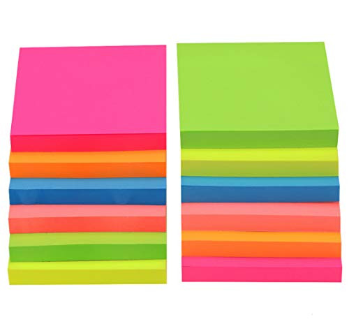 Medeer Sticky Notes 3x3 inches,100 Sheets/Pad,12 Pads/Pack,Bright Assorted Colors Self-Stick Pads Easy Post for Office School Business Family(Solid Color, 6 Colors)