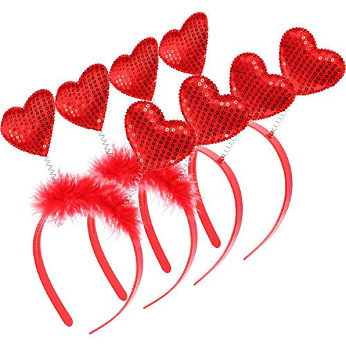 Chuangdi 4 Pieces Valentine Red Heart Headband Festive Headboppers Party Accessories Holiday Favor for Women and Girls (Style D Red)