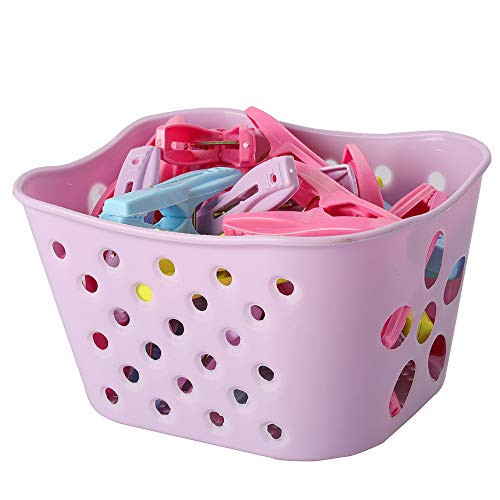Rocutus 30pcs/Box Multifunction Plastic Clip Clothespins Clothing Clips Clothespin Laundry Windproof Clothespin Photo Paper Pegs Craft Clips Snack Bag Clip with a Basket (Purple)