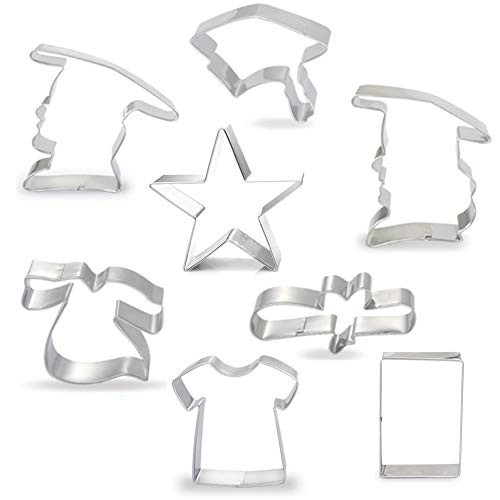 Graduation Cookie Cutter Set - 8 Piece - Graduation Cap, Diploma, Star, Gown,Book - Stainless Steel Cookie Candy Food Molds