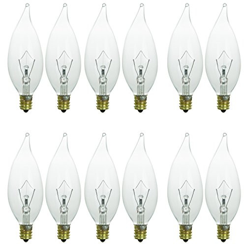 Sunlite 25CFC/32/12PK Candelabra (E12) Base Flame Tip 25W Incandescent Chandelier Crystal Clear Bulb (12 Pack)