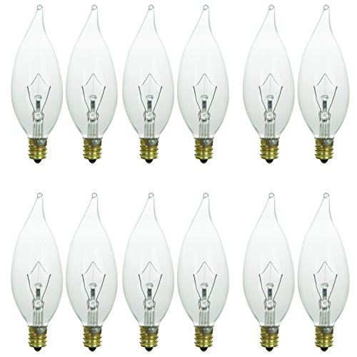 Sunlite 25CFC/32/12PK Candelabra (E12) Base Flame Tip 25W Incandescent Chandelier Crystal Clear Bulb (12 Pack)