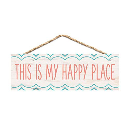 P. Graham Dunn This is My Happy Place Whitewashed 10 x 4 Pine Wood Decorative String Sign