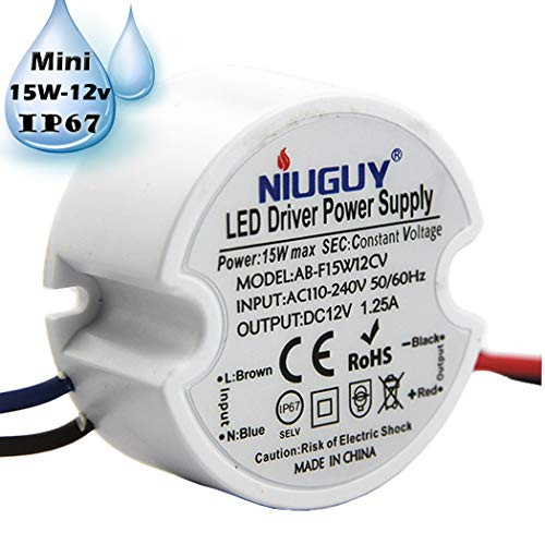 15w waterproof LED drive power supply, 110V/ 220AC-DC 12V 1.25A switch transformer - constant voltage LED driver is suitable for LED Strip Lights and G4, MR11, MR16 LED Light Bulbs-NiuGuy