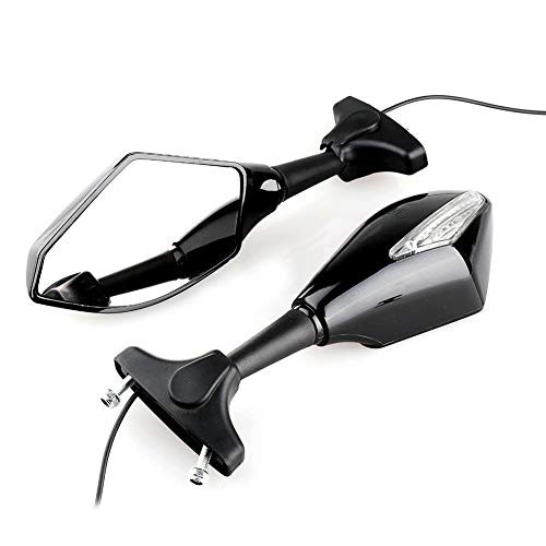 E-Bro Black Motorcycle Rearview Mirror with LED Turn Signal Lights Integrated for Cruiser/Honda/Kawasaki/Suzuki