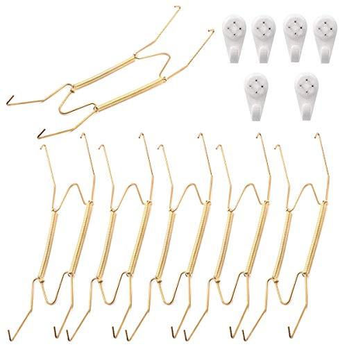 6 Pieces 8" Plate Hangers Invisible Wall Plate Hanger Spring Style Invisible Plate Tray Display Hanger Holds Decorative Plate Hanger 7.5" to 8.5" Plate, Golden-Color