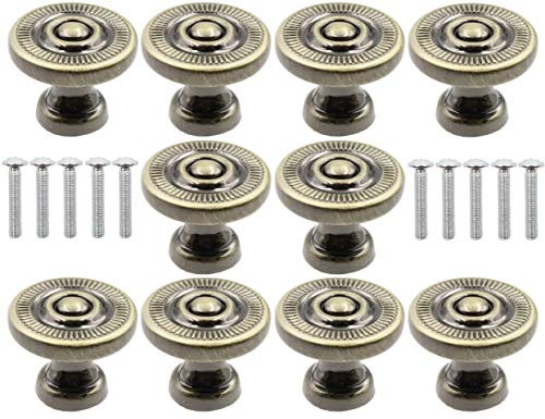 LBY 10pcs Cabinet Knobs Pull Handle, Knob Cupboard Cabinet Drawer Wardrobe Door Single Hole Pull Handle Round Drawer Handles (Dia. 22mm) Zinc Alloy Green Bronze-coloured