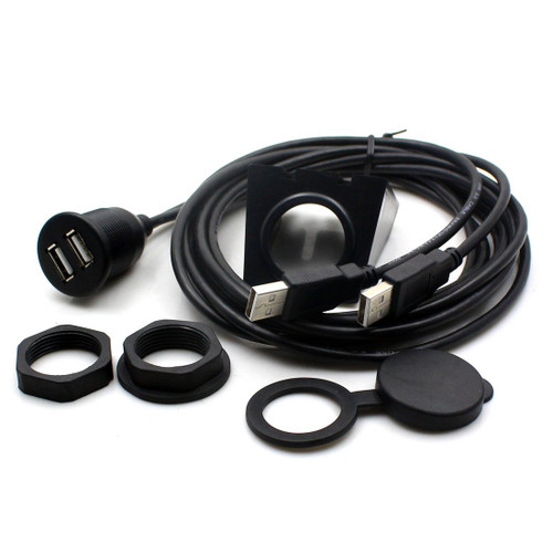 USB Flush Mount Cable - Rerii 1 Meter 3ft Dual USB Extension Flush, Dash, Panel Mount Cable, for Car, Boat, Motorcycle and More