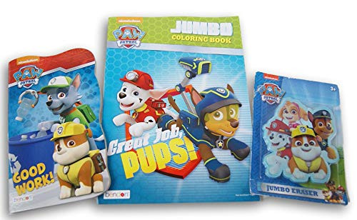 Pup Patrol Activity Bundle - Board Book, Jumbo Eraser, and Coloring Book - Features Chase, Marshall, Skye, Everest, Rubble, and More!