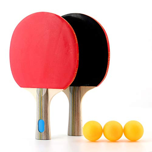 Tebery Table Tennis Ping Pong Set Advanced Training Double-Sided Reverse Rubber Ping Pong Paddle with Carry Case Set of 2 Table Tennis Rackets with 3 Balls