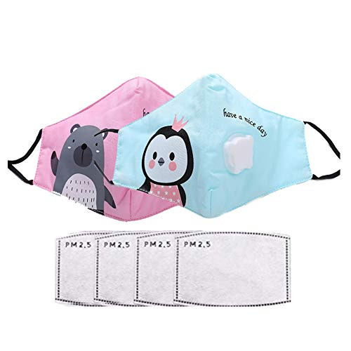 (2 Masks + 4pcs Filters) Kids Anti Pollution Mask with Activated Carbon N95 Filters Washable Cotton Mask