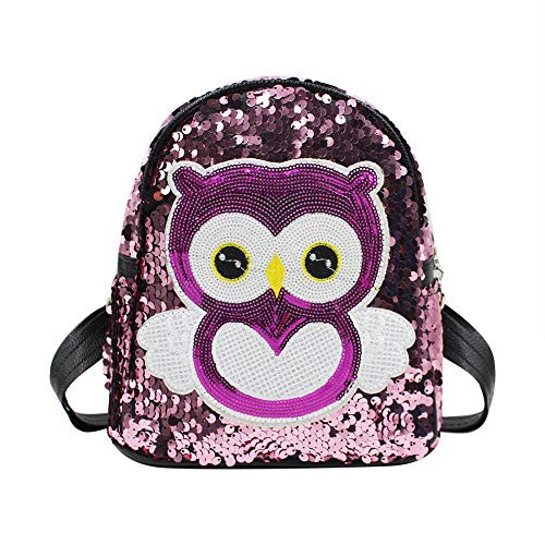 Women Girls Glitter Sequins Backpack Schoolbag Cute Owl Travel Daypack Satchel
