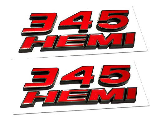 2pcs 345 HEMI Emblem Fender Side Badge Sticker 6.4L Decal Replacement For RAM Challenger SRT Chrysler 300c 3500 SRT8 (Red)