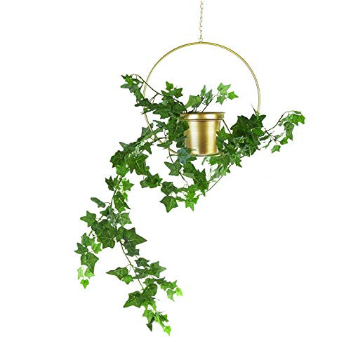 Fieren Metal Plant Hanger,Hanging Plant Pot,Metal Round Hanging Planter, Modern Planter, Mid Century Plant Holder, Minimalist Planter for Indoor Outdoor Gold Party & Wall Decoratio (Brass Gold)